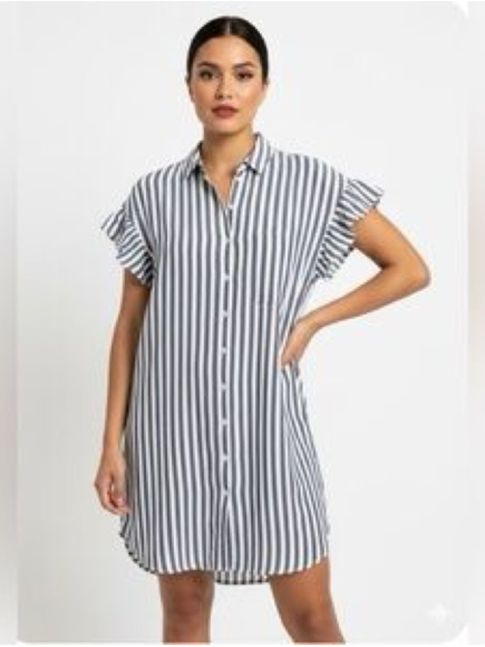 Madewell Striped Courier Ruffle Sleeve Shirt Dress - Grey & White